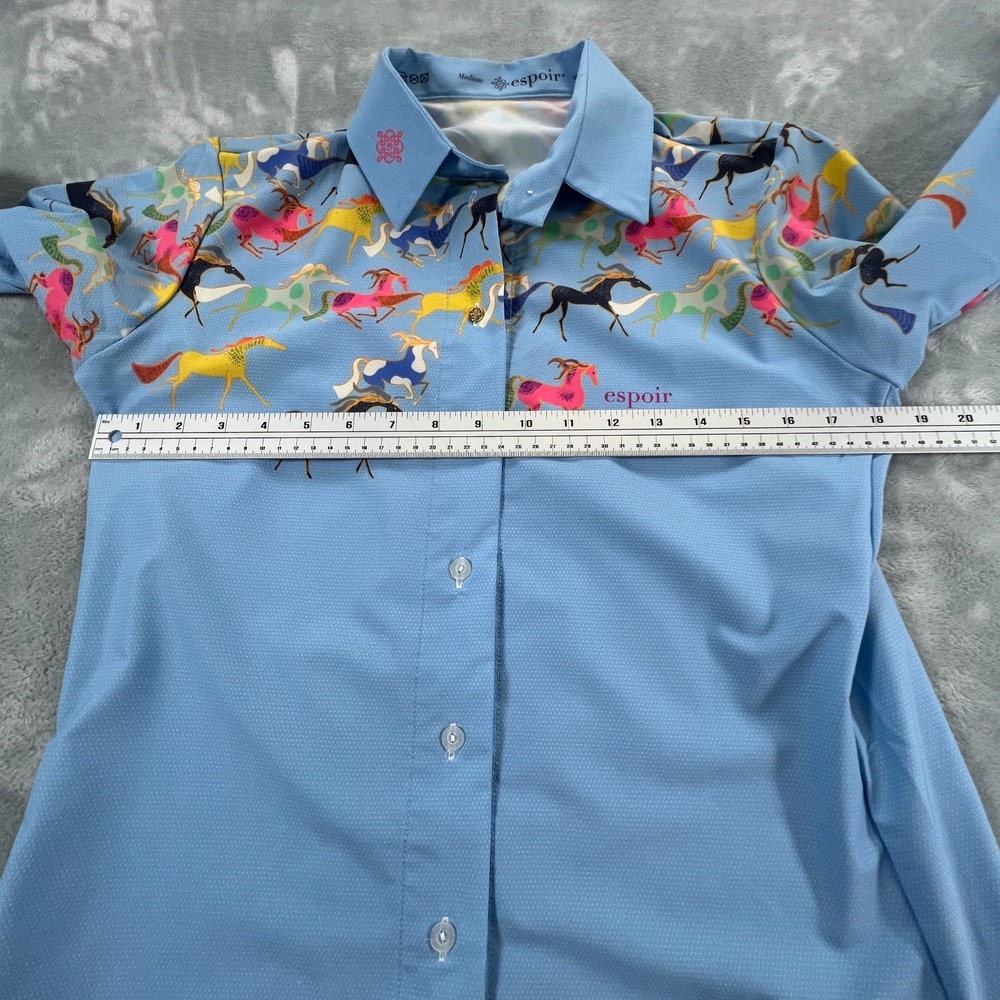 Espoir Equestrian Button Up Shirt Womens M Performance Horse Riding Western Blue - Picture 9 of 14
